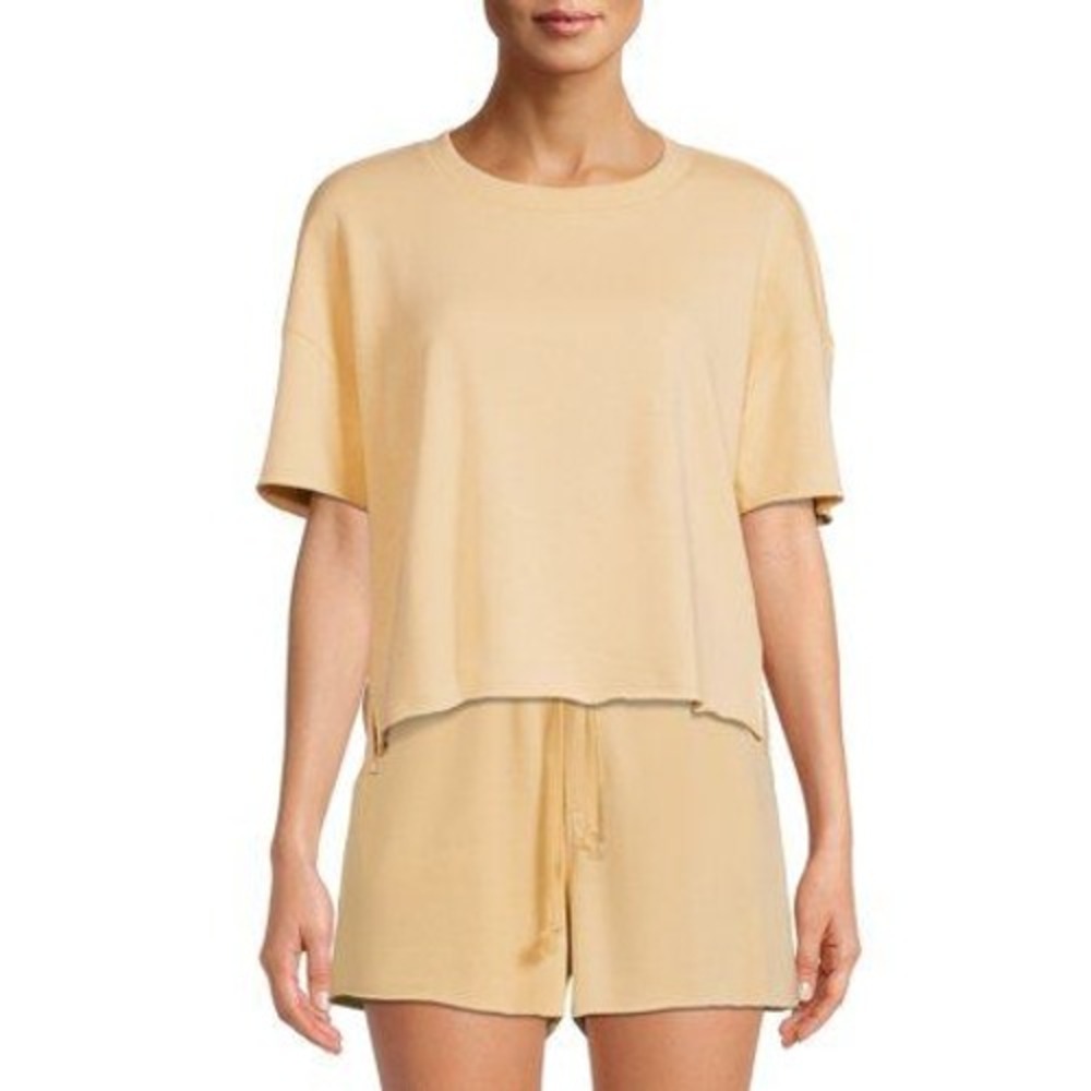 Secret Treasures Sleep Top Women S Beige Short Sleeve Raw Hem